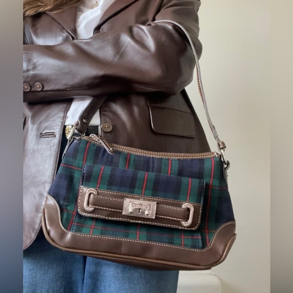 Chaps Tartan Plaid and Faux Leather Harriet Shoulder Bag